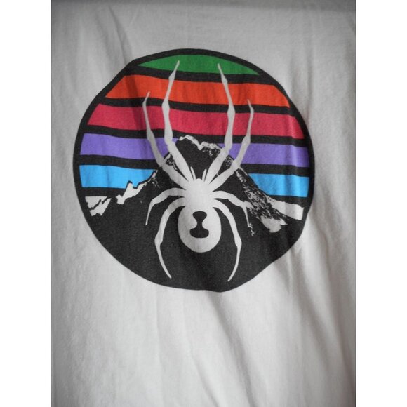 Spyder 100% Organic Cotton White Graphic Tee T-Shirt Double Sided Sz L rainbow - Picture 1 of 5